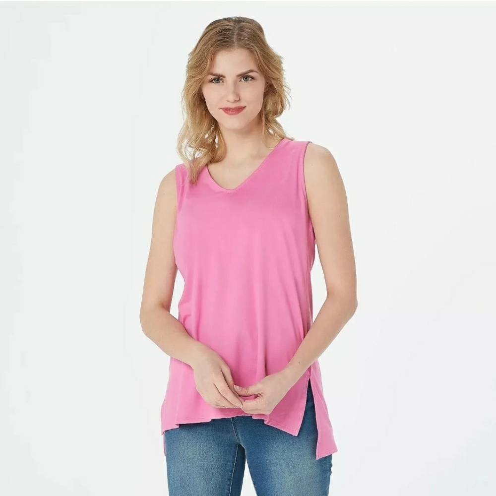 NWT Elizabeth & Clarke Pink V-Neck Knit Tank Top with StainTech Womens‎ Small